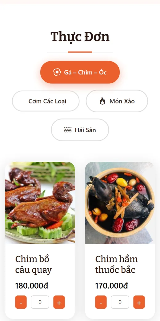 Cơm Đảo – Chim Quay – Gà Tần 24 Tống Duy Tân trên điện thoại: thực đơn