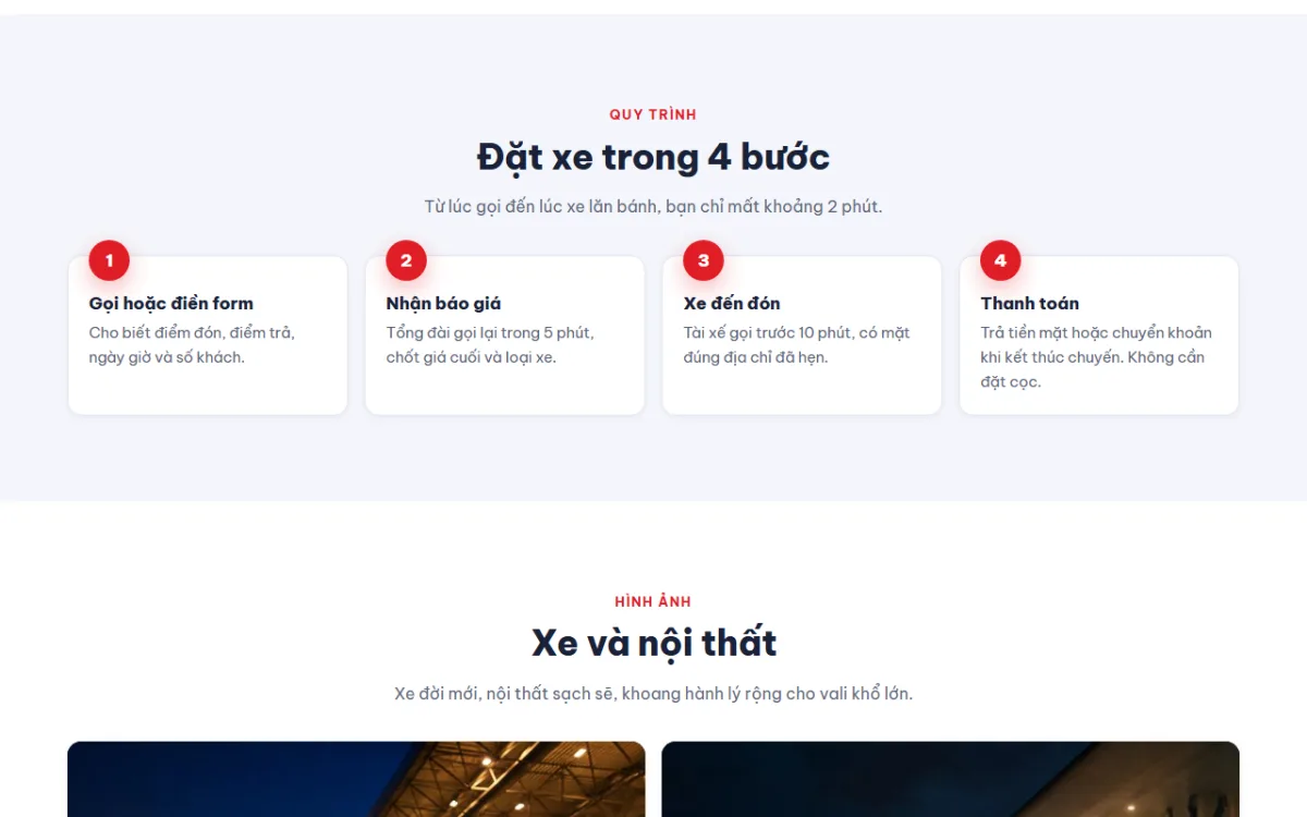Giao diện đặt xe trong 4 bước của website FAST CAR