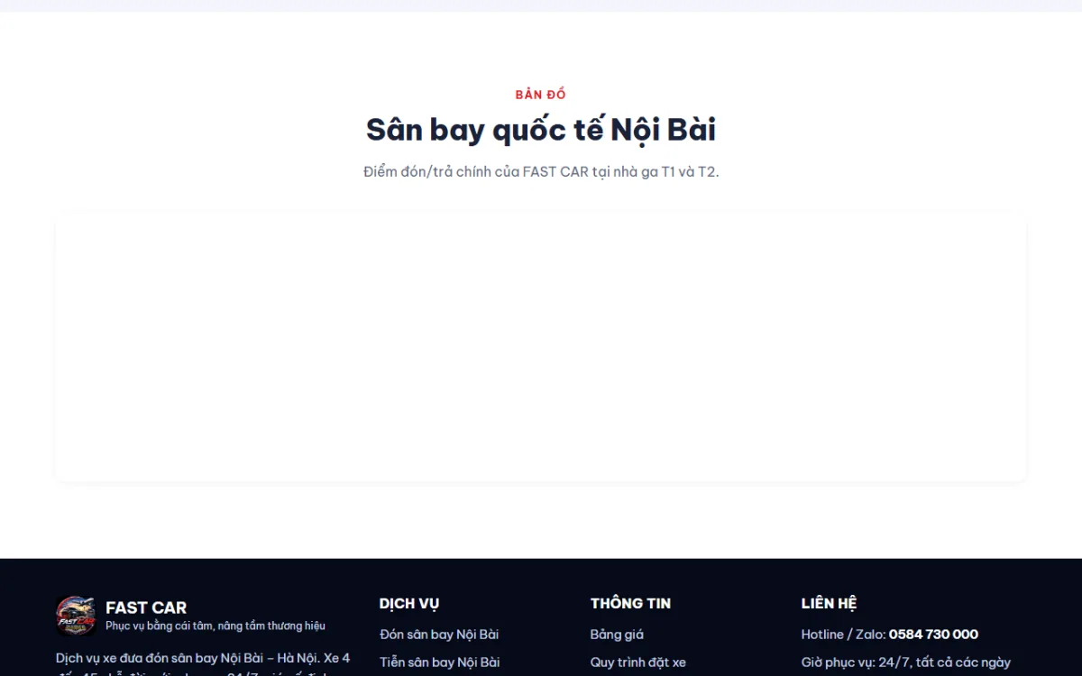 Giao diện sân bay quốc tế nội bài của website FAST CAR