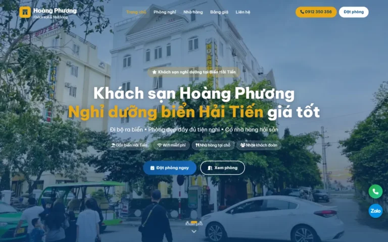 Giao diện máy tính website Khách sạn Hoàng Phương