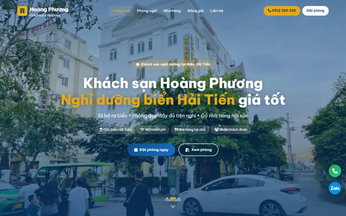 Giao diện trang chủ website Khách sạn Hoàng Phương trên máy tính