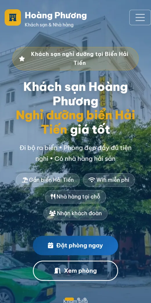 Khách sạn Hoàng Phương trên điện thoại: trang chủ