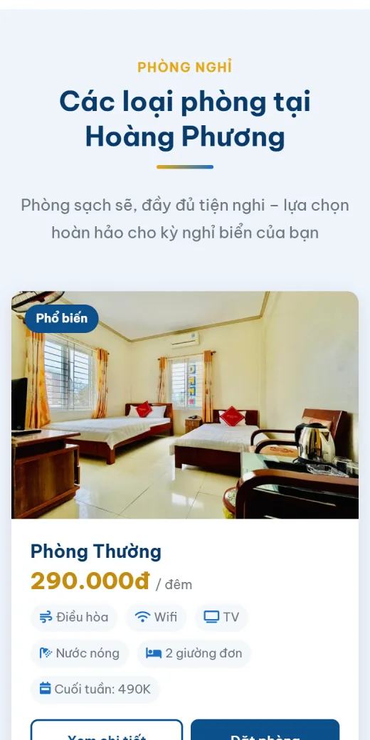 Khách sạn Hoàng Phương trên điện thoại: các loại phòng