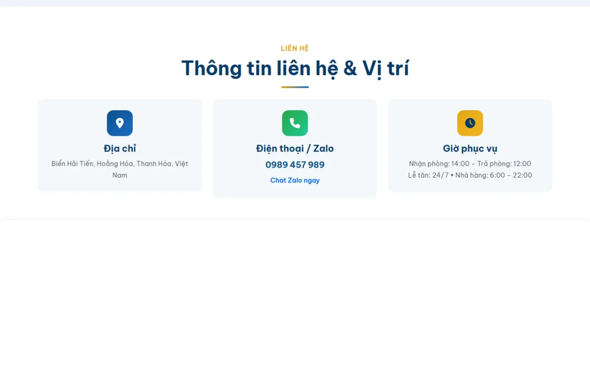 Giao diện thông tin liên hệ và vị trí của website Khách sạn Hoàng Phương