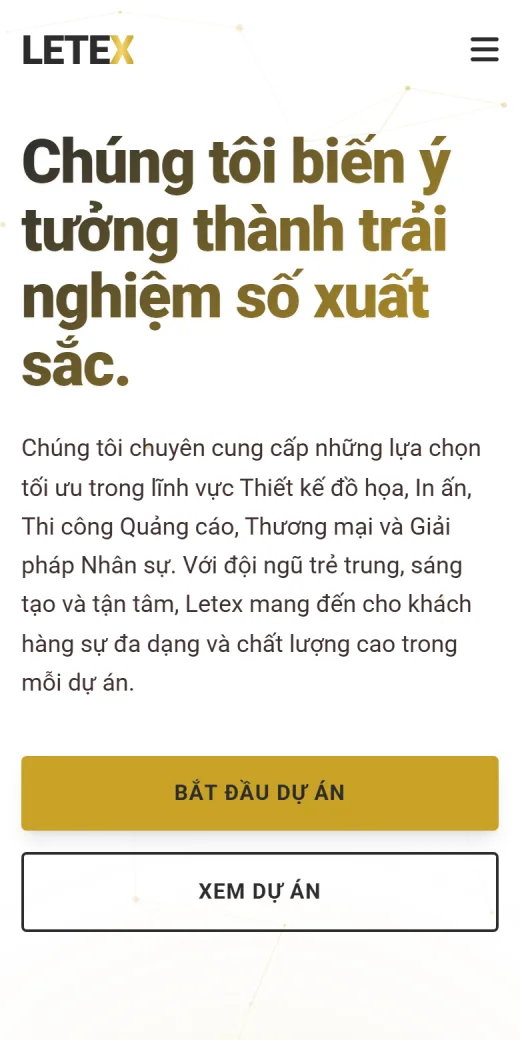 Letex Agency trên điện thoại: trang chủ