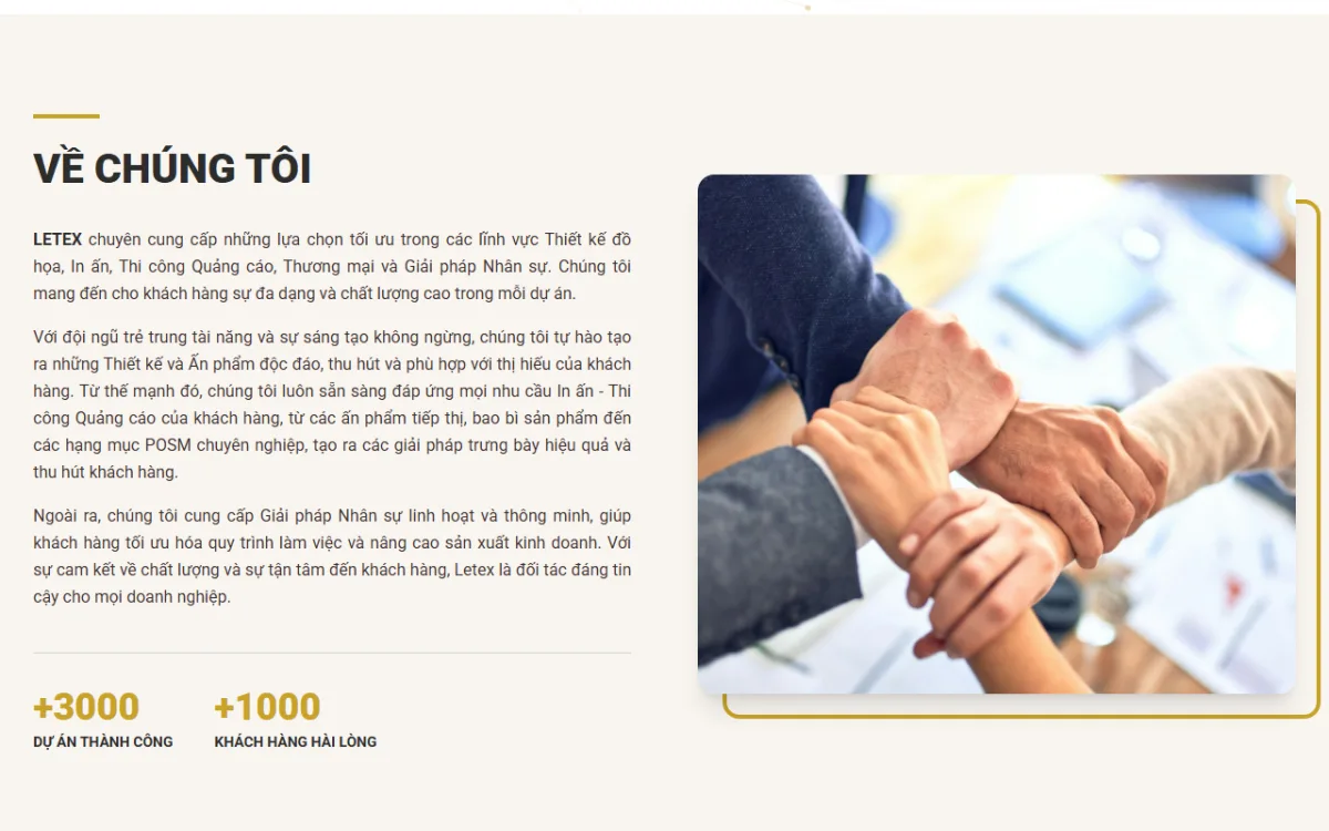 Giao diện về chúng tôi của website Letex Agency