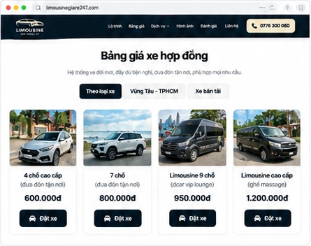 Bảng giá xe hợp đồng trên website Limousine Car Travel 247