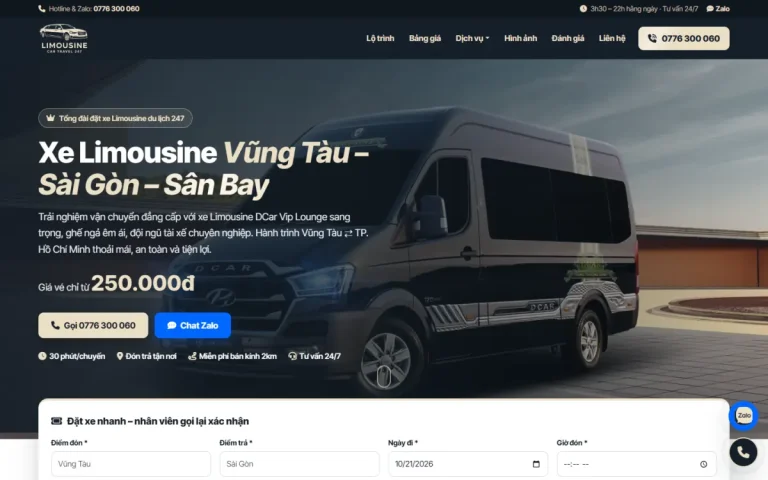 Giao diện máy tính website Limousine Car Travel 247