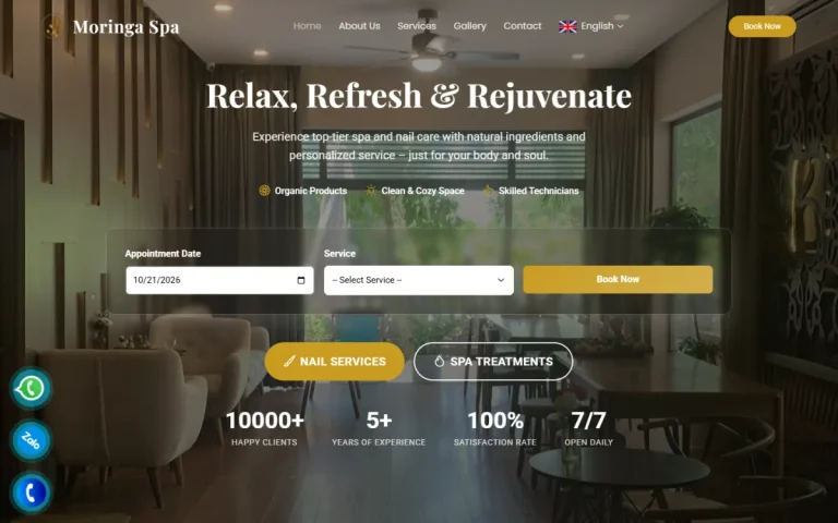 Giao diện máy tính website Moringa Spa Đà Nẵng