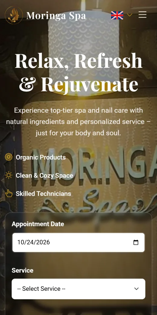 Moringa Spa Đà Nẵng trên điện thoại: trang chủ