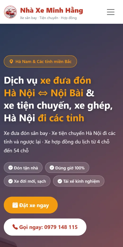 Nhà Xe Minh Hằng trên điện thoại: trang chủ