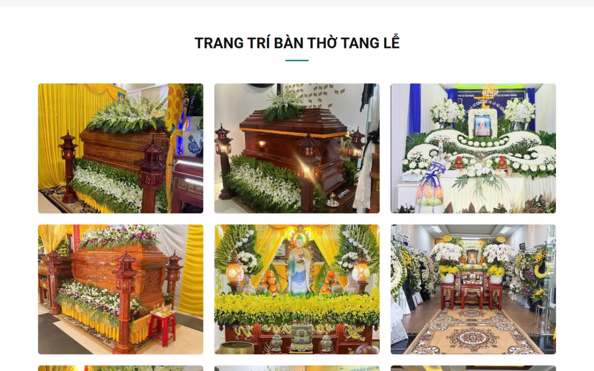 Giao diện trang trí bàn thờ tang lễ của website Dịch vụ tang lễ Nguyễn Hiền