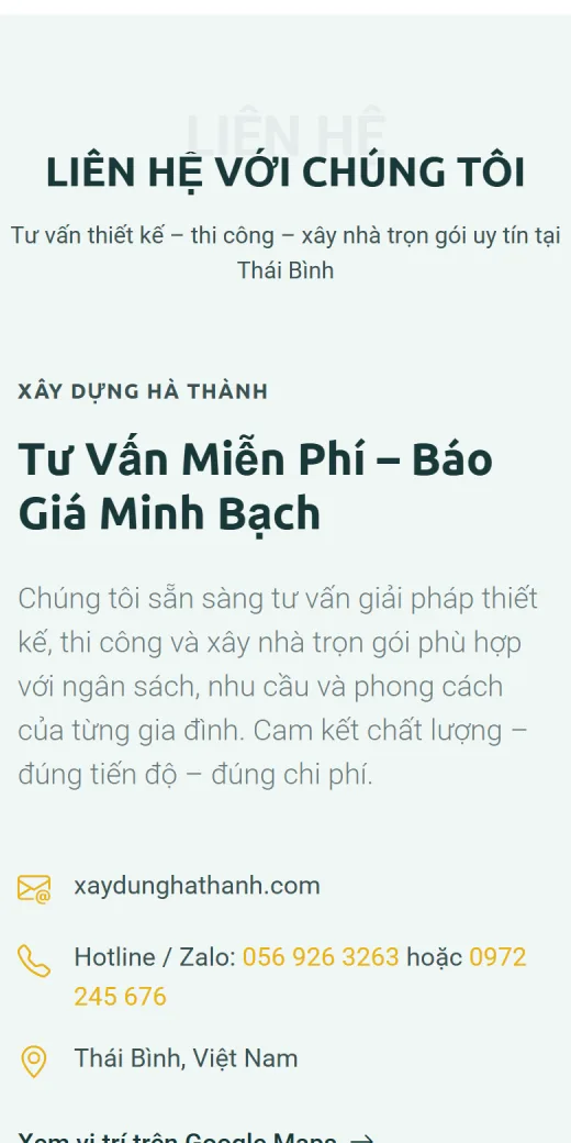 Xây Dựng Hà Thành trên điện thoại: liên hệ