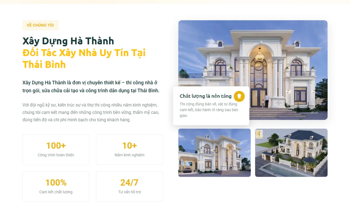 Giao diện đối tác xây nhà uy tín tại thái bình của website Xây Dựng Hà Thành
