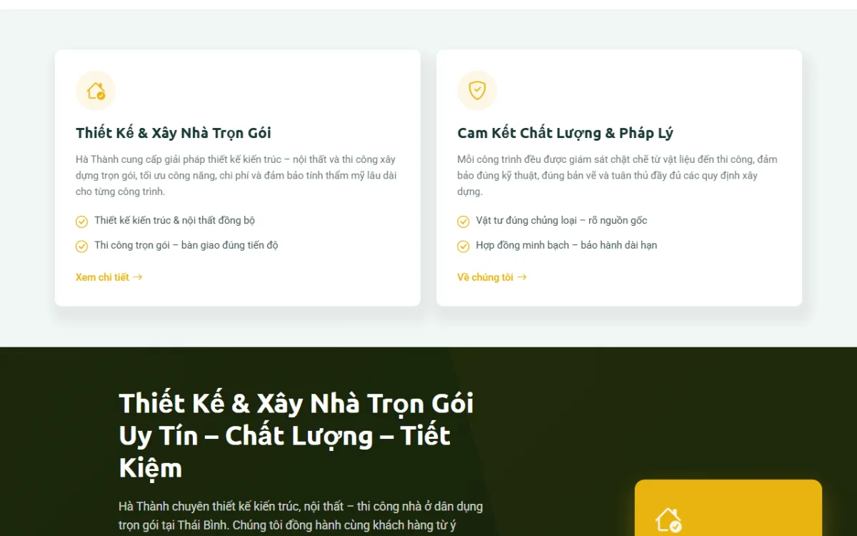 Giao diện thiết kế và xây nhà trọn gói của website Xây Dựng Hà Thành
