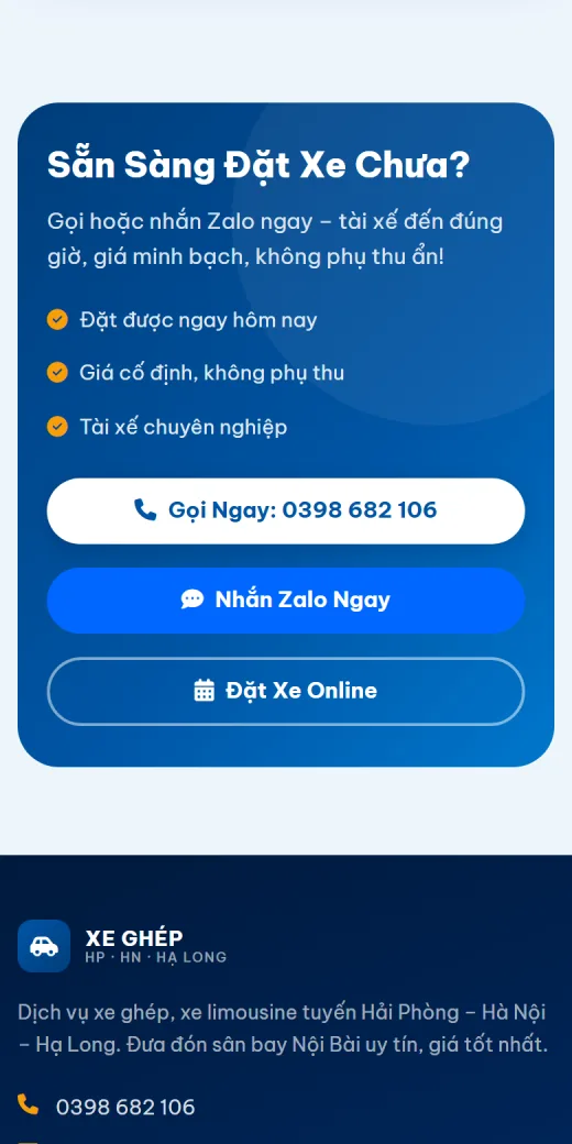 Xe ghép Hải Phòng – Hà Nội – Hạ Long trên điện thoại: đặt xe