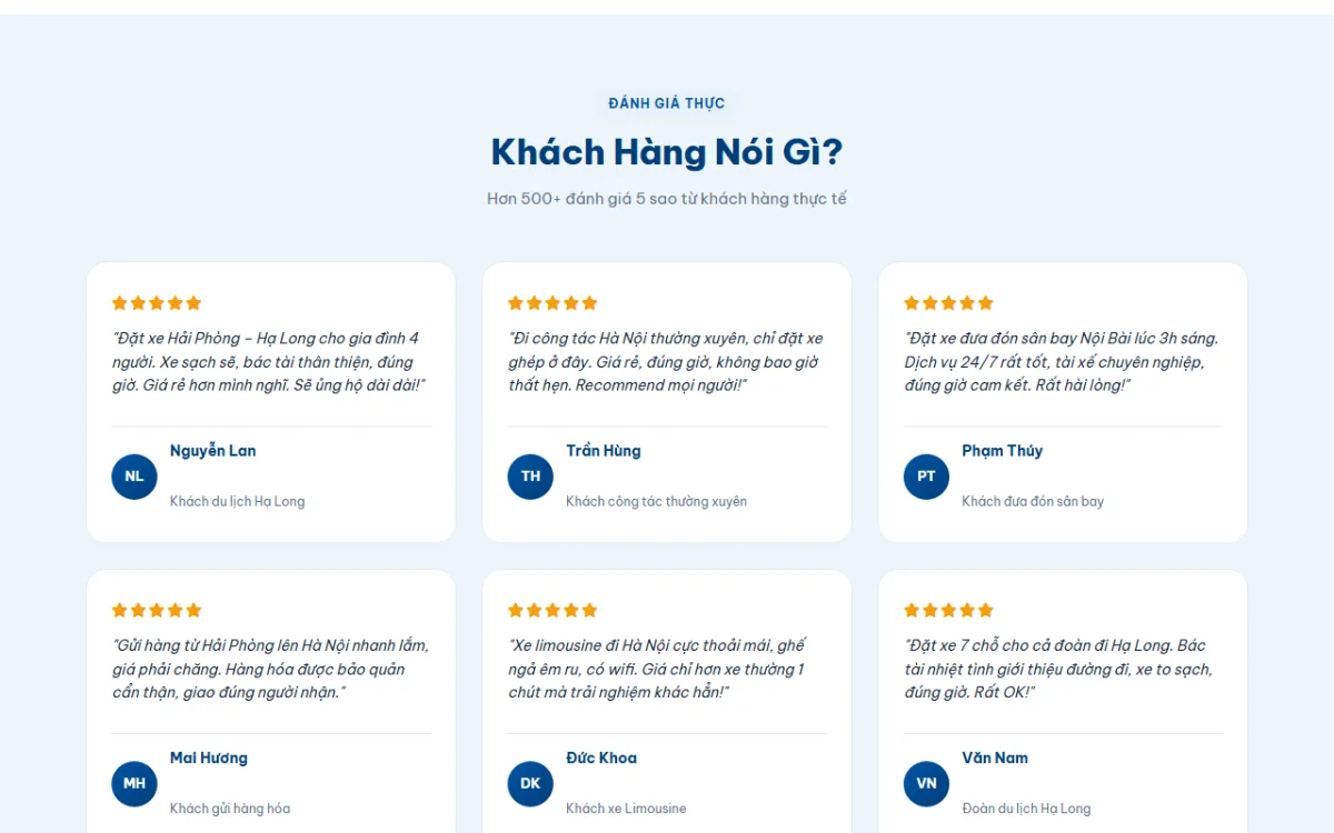 Giao diện khách hàng nói gì? của website Xe ghép Hải Phòng – Hà Nội – Hạ Long