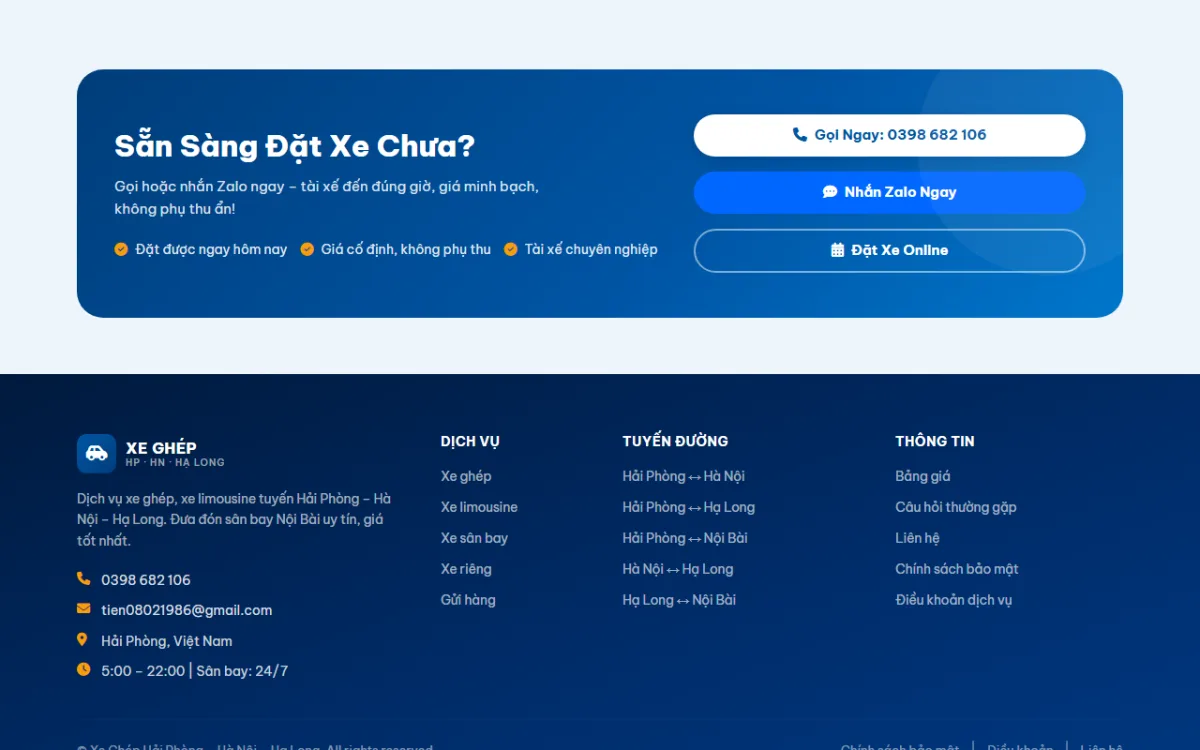 Giao diện sẵn sàng đặt xe chưa? của website Xe ghép Hải Phòng – Hà Nội – Hạ Long