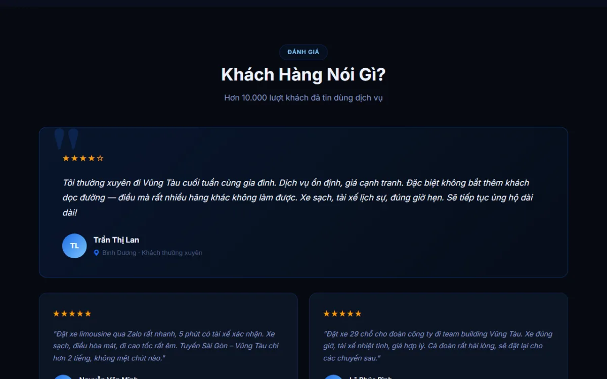 Giao diện khách hàng nói gì? của website Xe Vũng Tàu